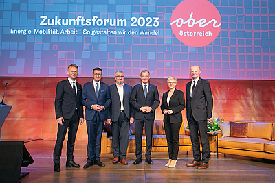 Werner Pamminger, Markus Achleitner, Andreas Stangl, Thomas Selzer, Doris Hummer und Franz Gasselsberger. © Cityfoto/Roland Pelzl