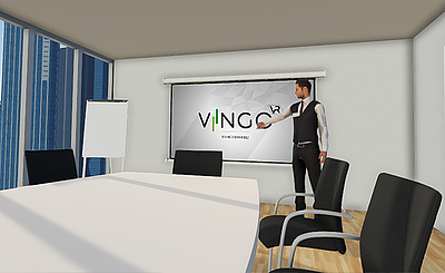 In-App Screenshot: Verkaufstraining in einem virtuellen Besprechungsraum © VIINGO GmbH